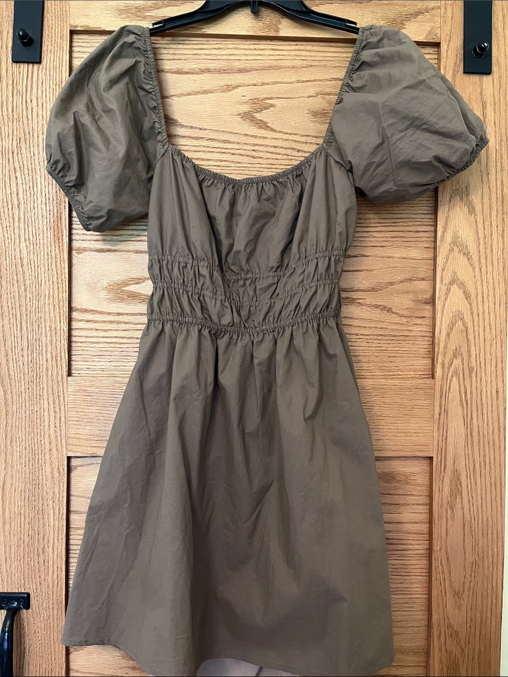 Le Lis Olive Green Puff Sleeve Square Neck Mini Dress